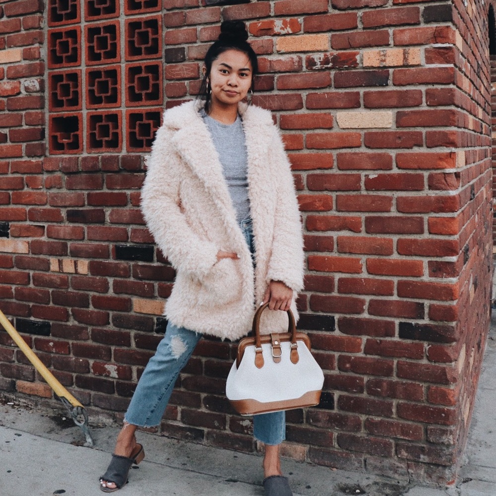 Fur Out Shaggy Faux Fur Coat - Blush - Picture 2 of 5